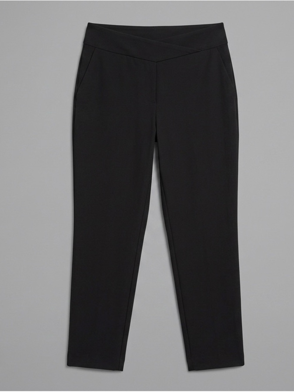 Black Slim Tapered Trousers | V-Waistband Side Zip Ankle Pants